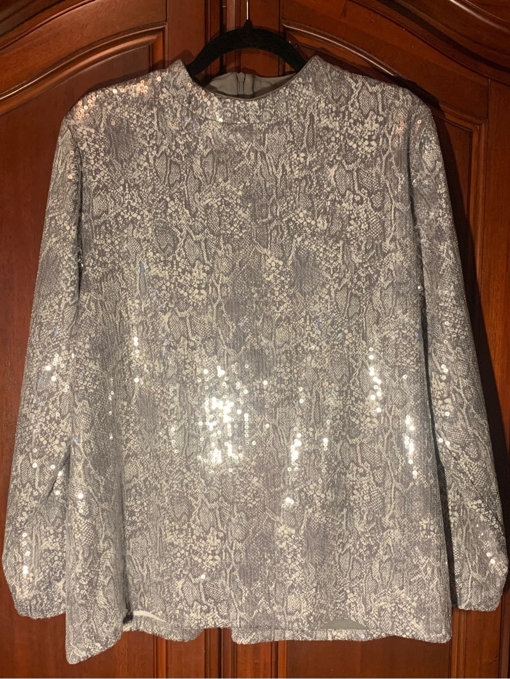 Chico's Silver Sequin Snake-Print Top